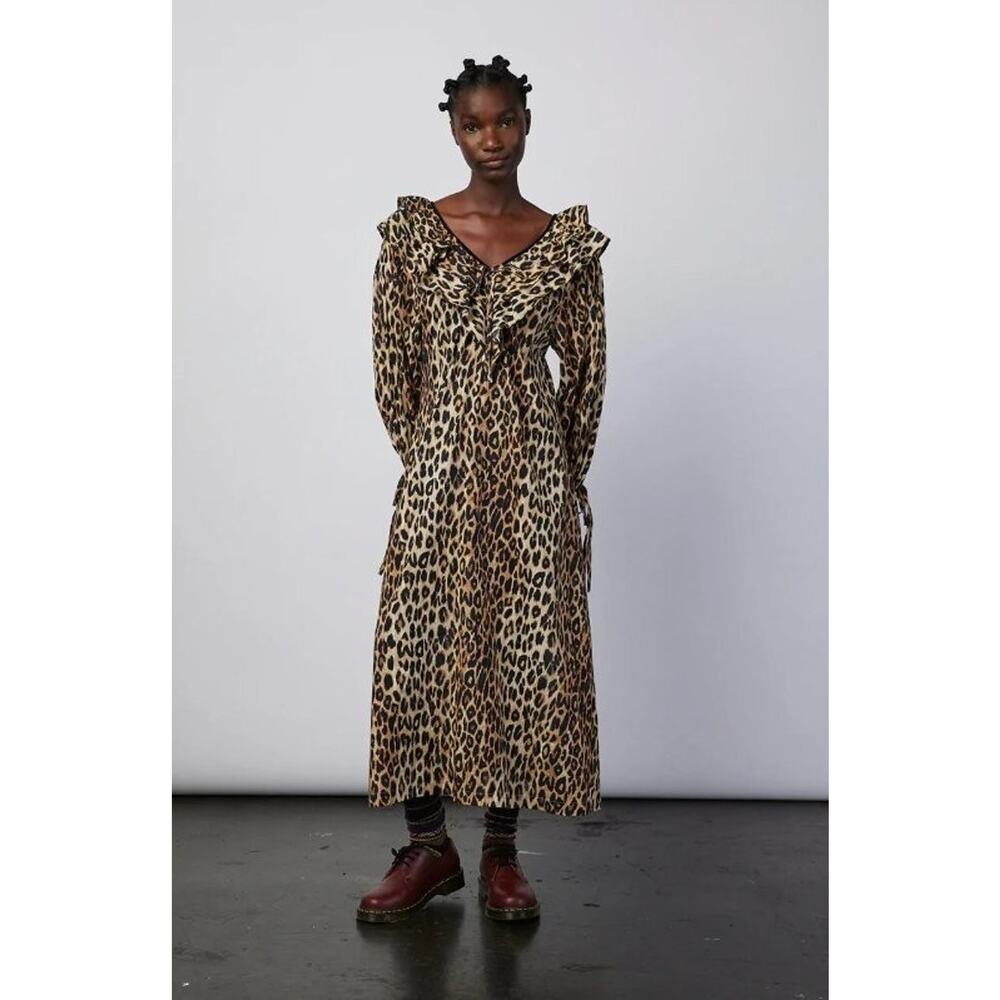 DAMSON MADDER Sz 12 UK 8 US Leopard Print Barbs Ruffle Midi Dress - Picture 10 of 12